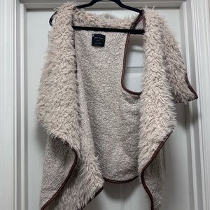 Love Tree Cream and Brown Textured Open Front Vest
